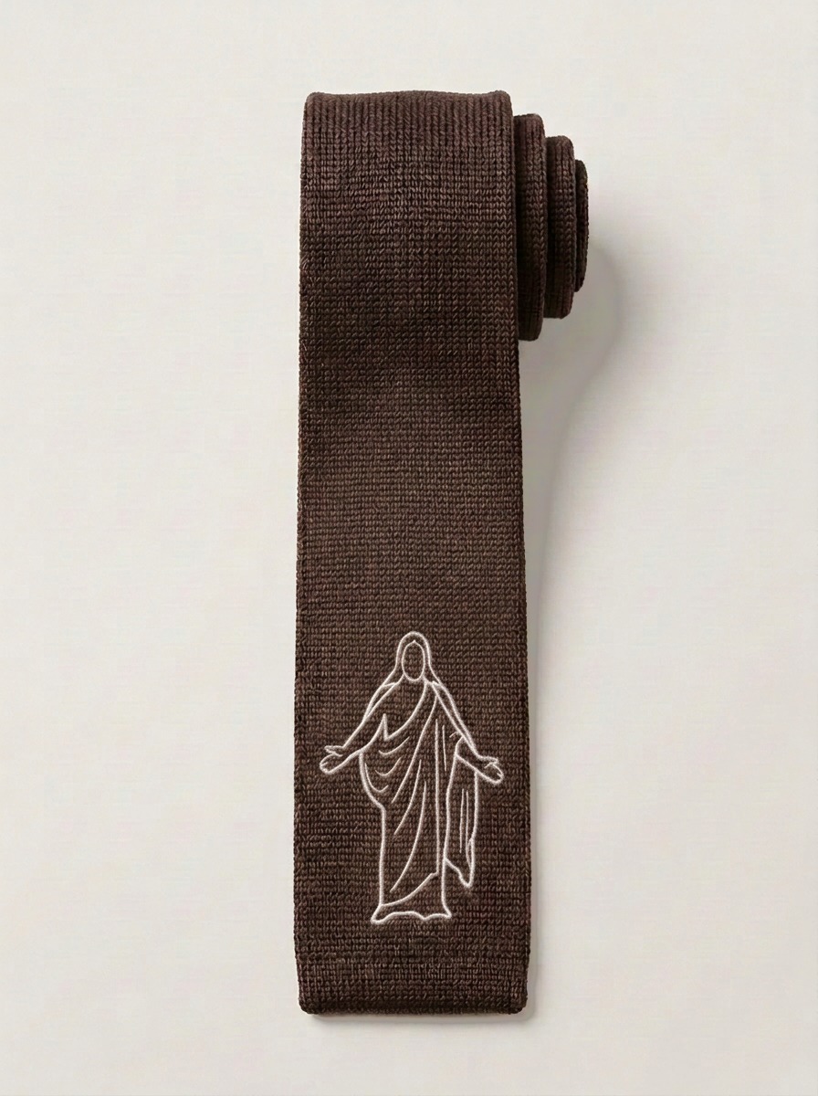 Brown Christus knit tie